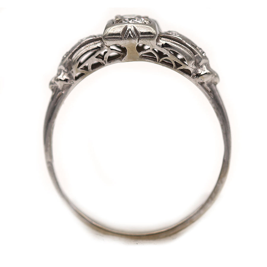 Antique .36 CTW Old Euro Diamond 14 Karat White Gold Art Deco Engagement Ring