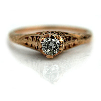 Vintage Rose Gold Diamond Solitaire Engagement Ring