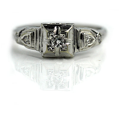 Antique Geometric Square Diamond Engagement Ring
