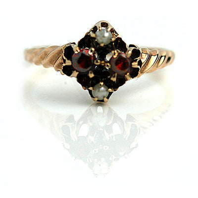 1940s Garnet & Pearl Engagement Ring