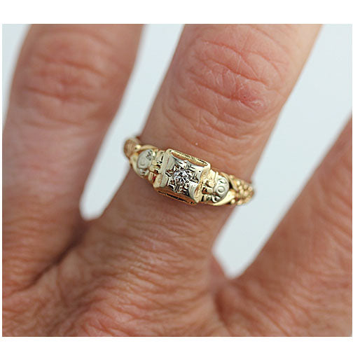 Mid-Century .05 CTW 14K Two Tone Gold Petite Antique Diamond Engagement Ring