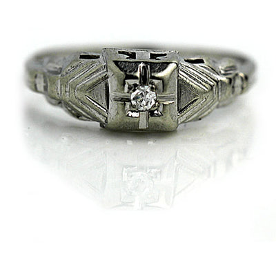 Antique Engagement Ring with Tiered Side Engravings