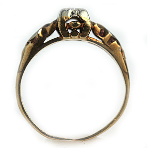 Mid-Century 14 Karat Two Tone Solitaire Antique Engagement Ring Filigree Engravings