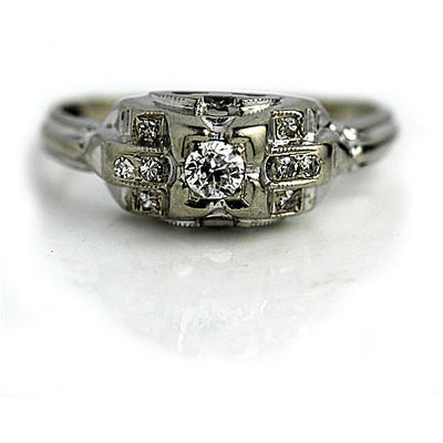 Old European Cut Diamond Engagement Ring with Side Diamonds