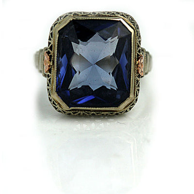 Vintage Synthetic Blue Gemstone Cocktail Ring - Vintage Diamond Ring