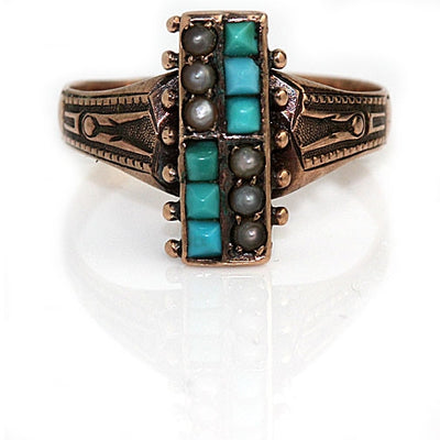 Unique Turquoise & Pearl Engagement Ring