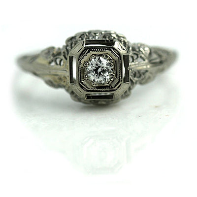 Art Deco Mine Cut Diamond Engagement Ring