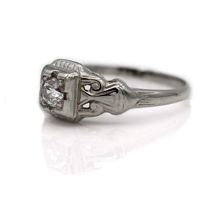 Old Mine Cut Engagement Ring with Side Engravings