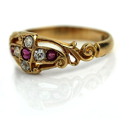 Antique Burma Ruby .65 CTW Old Mine Cut Diamond Vintage Ruby Wedding Ring