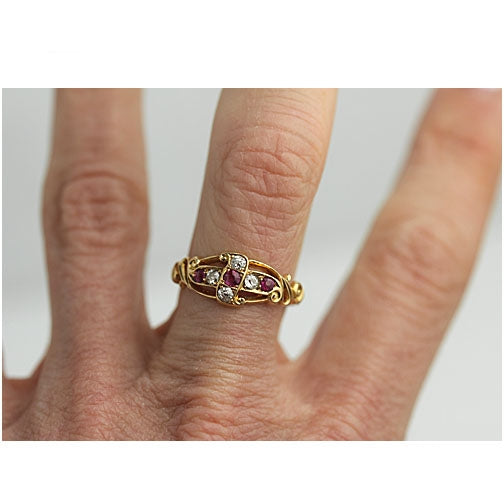 Antique Burma Ruby .65 CTW Old Mine Cut Diamond Vintage Ruby Wedding Ring