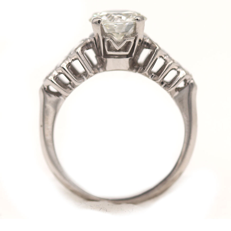 Art Deco 1.45 CTW Old European Cut Diamond Engagement Ring Navette Side Stones GIA F/SI2