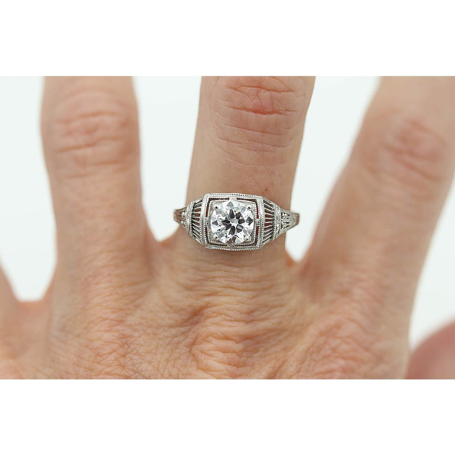 Art Deco 1.00 CTW 1920s Intricate Filigree Old European Cut Diamond Antique Engagement Ring GIA E/VS1