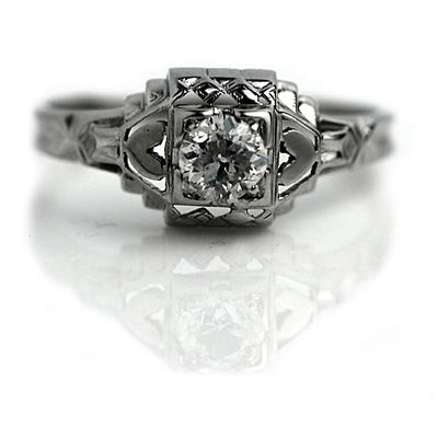 Old Mine Cut Diamond Engagement Ring with Heart Motif