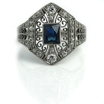 Art Deco Tiffany & Co Sapphire Engagement Ring - Vintage Diamond Ring