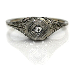 Vintage .05 Ct Old Mine Cut Diamond Solitaire Diamond Engagement Ring