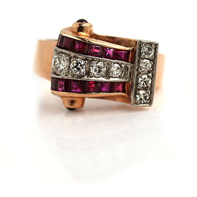 Retro Ruby & Diamond Engagement Ring - Vintage Diamond Ring