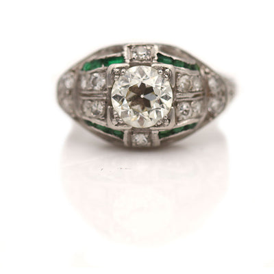 Vintage Engagement Ring with Emerald Accents - Vintage Diamond Ring