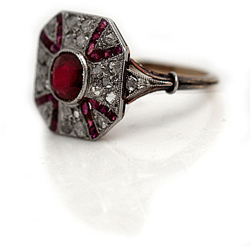 Art Nouveau Ruby and Diamond Engagement Ring