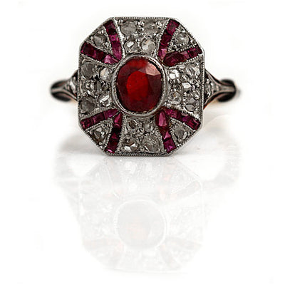 Art Nouveau Ruby and Diamond Engagement Ring