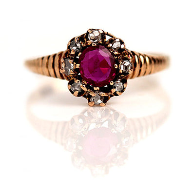 Ruby & Rose Cut Diamond Halo Engagement Ring