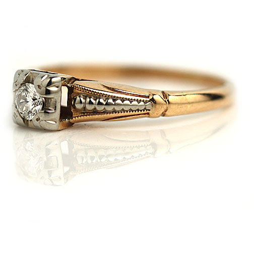 Vintage Two Tone Diamond Engagement Ring