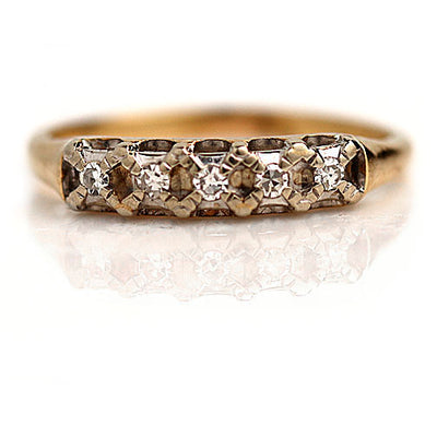 Low Profile Antique Two Tone Diamond Wedding Ring Circa 1950's