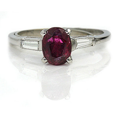 Vintage Ruby Engagement Ring with Baguette Diamonds - Vintage Diamond Ring