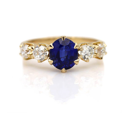 Ceylon Sapphire & Old European Cut Diamond Wedding Ring
