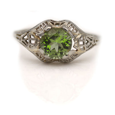 Art Deco Green Tourmaline Engagement Ring