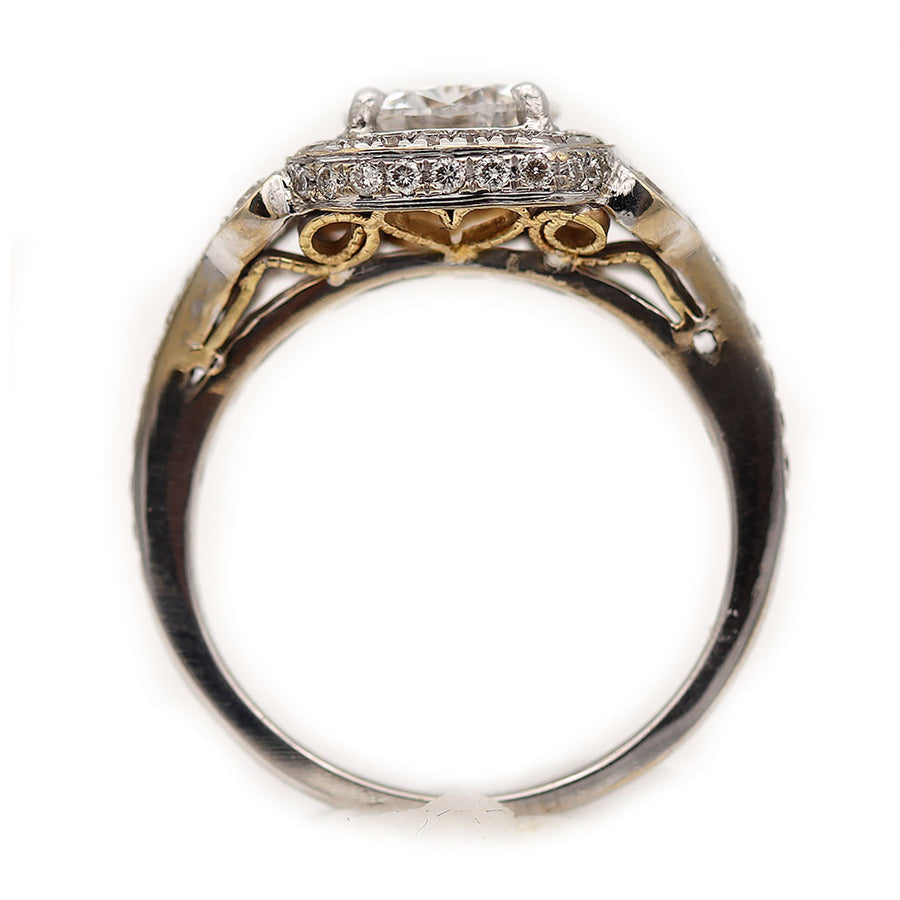 Contemporary Round Diamond Halo Vintage Engagement Ring GIA 1.52 CTW D/I1