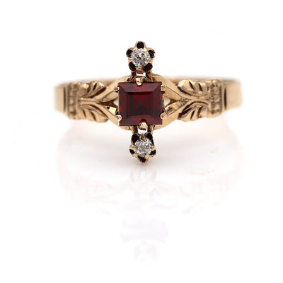 Unique Victorian Garnet and Mine Cut Diamond Engagement Ring