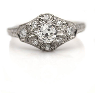 Antique Platinum Old European Cut Diamond Engagement Ring 0.45 Carat