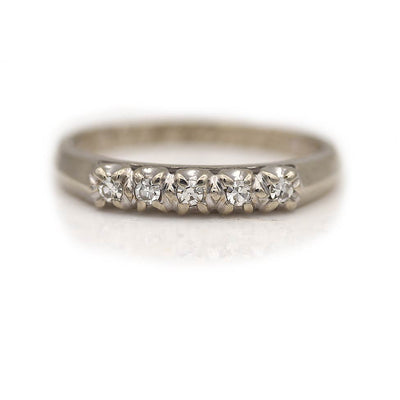 Antique 5 Stone 14 Kt White Gold Diamond Stacking Wedding Ring