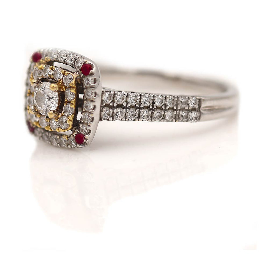 Beautiful 1980's Vintage Diamond and Ruby Halo Engagement Ring