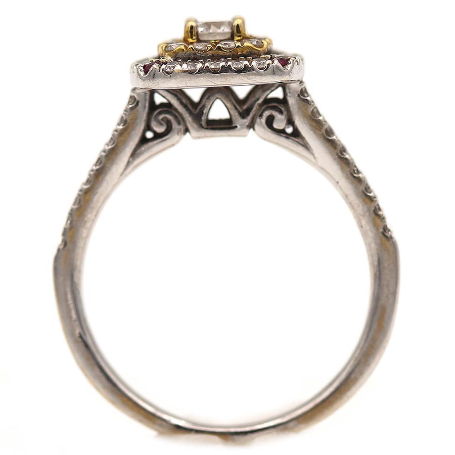 Beautiful 1980's Vintage Diamond and Ruby Halo Engagement Ring