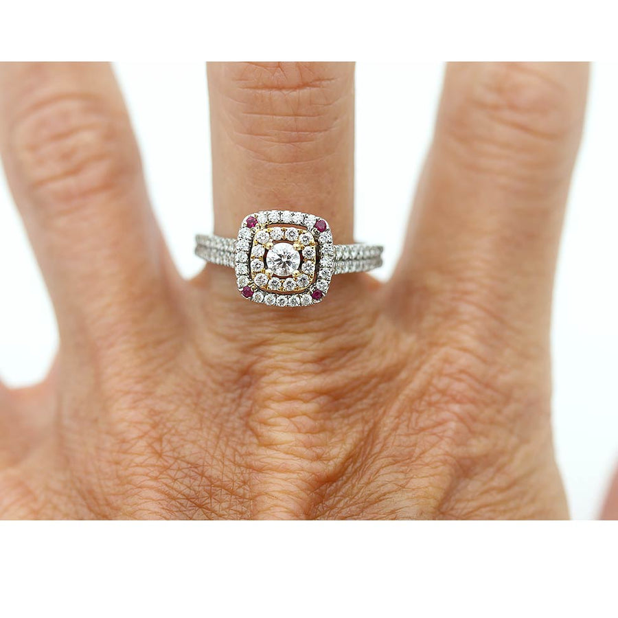 Beautiful 1980's Vintage Diamond and Ruby Halo Engagement Ring