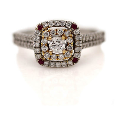 Beautiful 1980's Vintage Diamond and Ruby Halo Engagement Ring