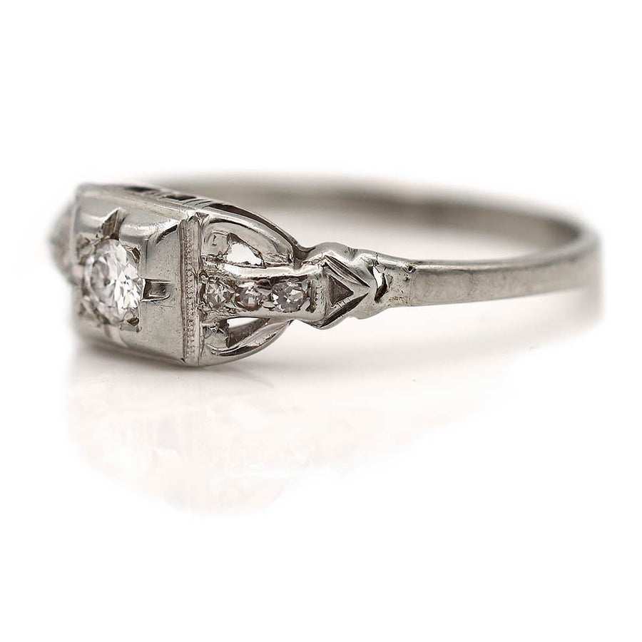 1930's Antique Old European Cut Diamond Engagement Ring 14K White Gold .20Ct G/SI2