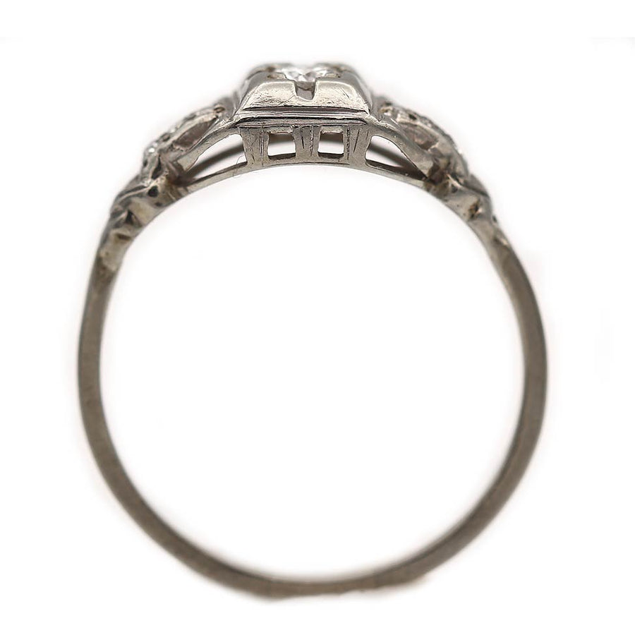 1930's Antique Old European Cut Diamond Engagement Ring 14K White Gold .20Ct G/SI2