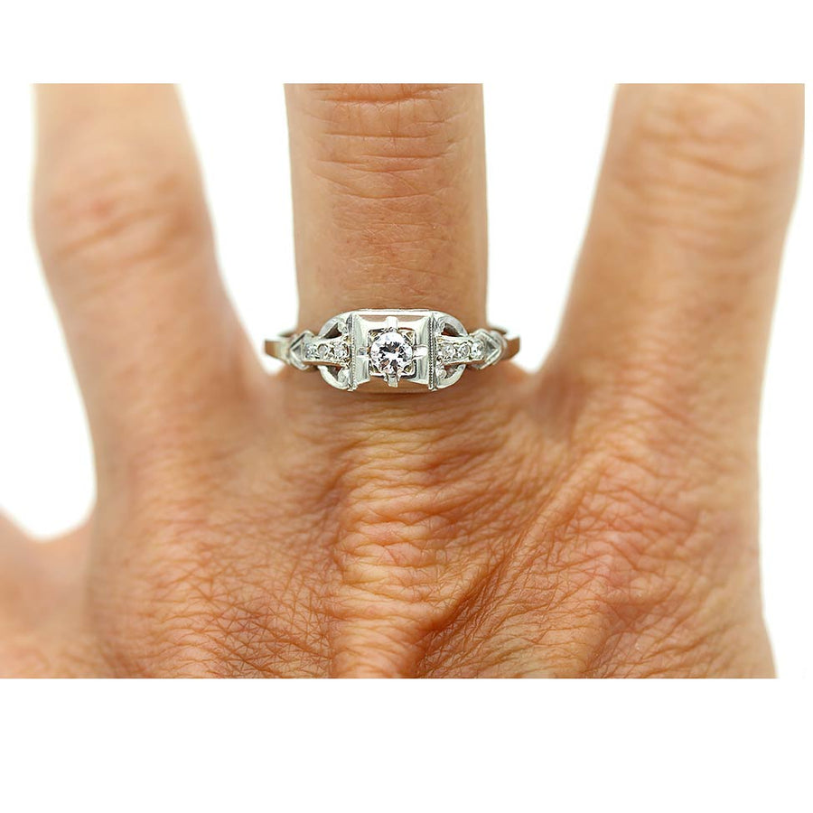 1930's Antique Old European Cut Diamond Engagement Ring 14K White Gold .20Ct G/SI2