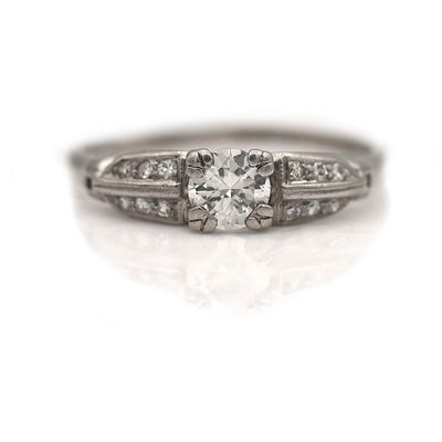 Art Deco Trefoil Prong Transitional Cut Diamond Engagement Ring