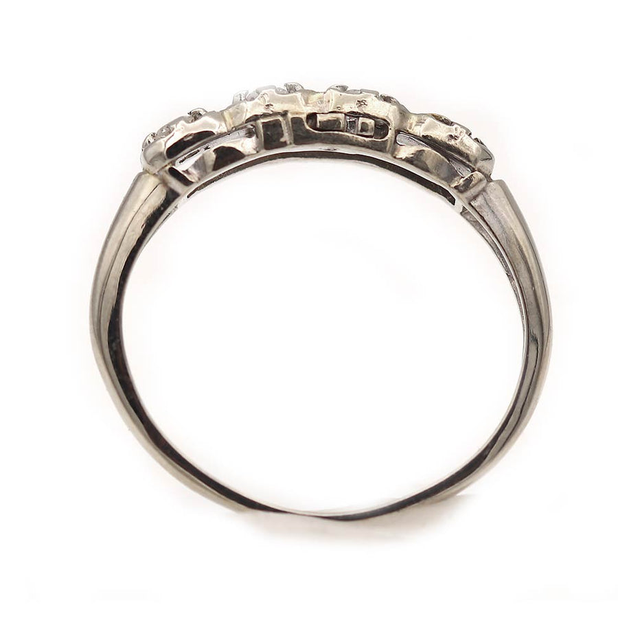 Estate 14 Kt White Gold Single Cut Diamond Wedding Band