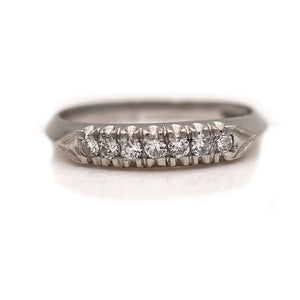 Antique 7 Stone European Cut Diamond Wedding Band in Platinum