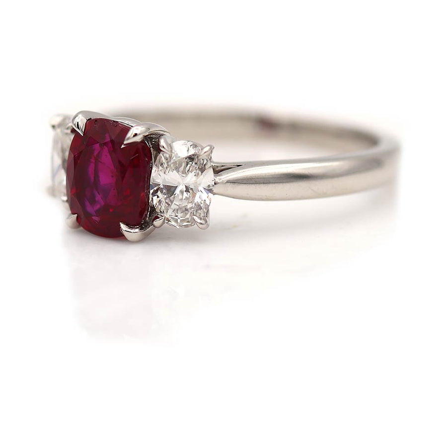 1.39 Carat No Heat Burma Ruby and Diamond Engagement Ring