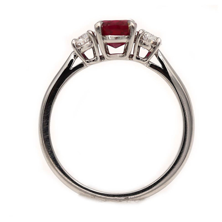 1.39 Carat No Heat Burma Ruby and Diamond Engagement Ring