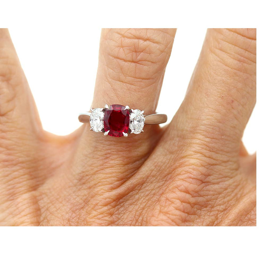 1.39 Carat No Heat Burma Ruby and Diamond Engagement Ring