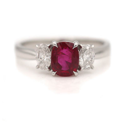 1.39 Carat No Heat Burma Ruby and Diamond Engagement Ring
