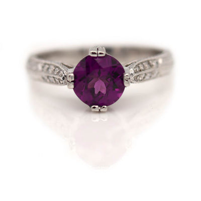 Vintage Style Purple Garnet and Diamond Engagement Ring