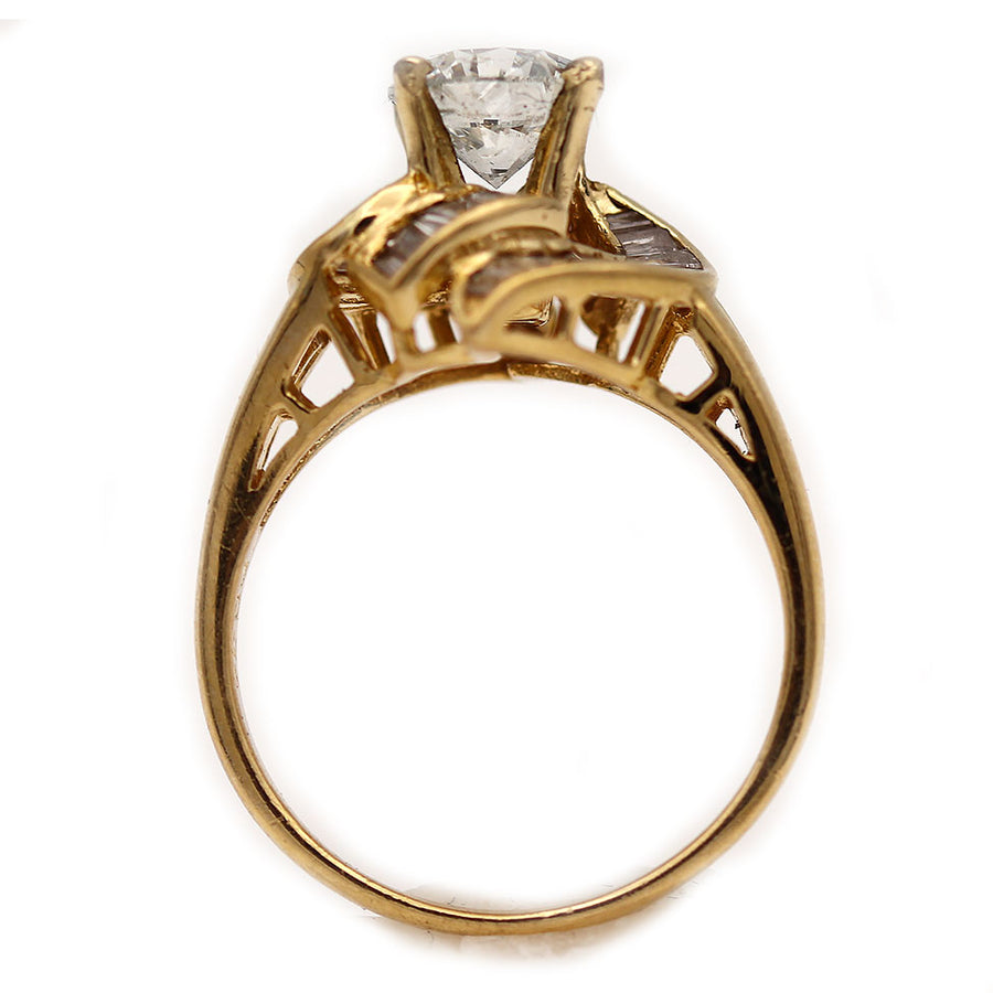 Contemporary 1.23 Ct Round & Baguette Diamond Vintage Statement Engagement Ring GIA