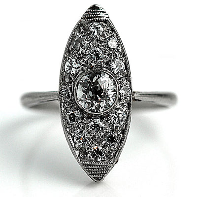 Antique Navette Diamond Engagement Ring